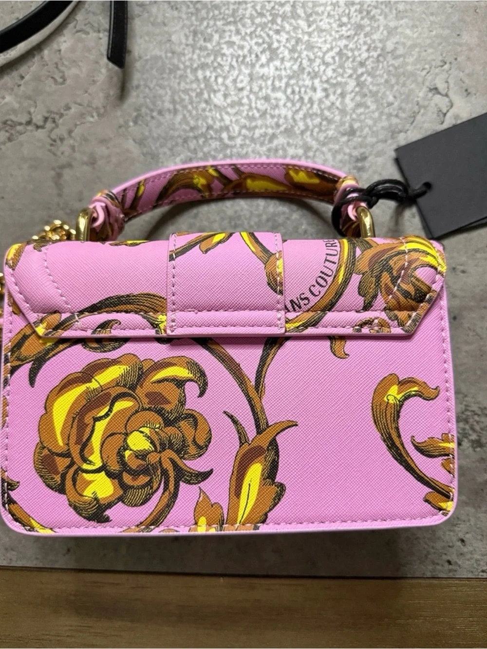 Versace Jeans Collection Pink Baroque Print Shoulder Bag with Gold Chain NWT